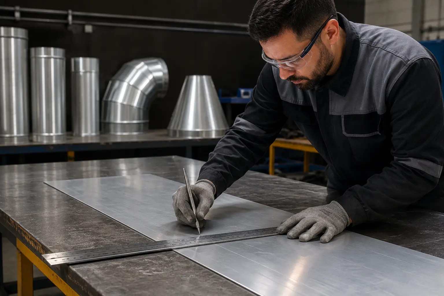 Profissional realizando serviço de funilaria industrial